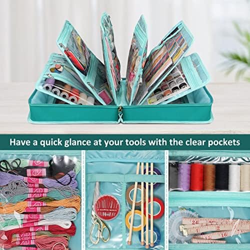 FINPAC Sewing and Craft Supplies Storage Tote Bag with Clear Pockets