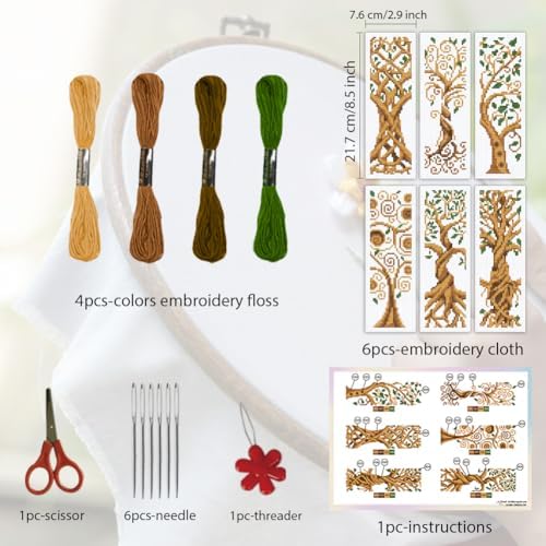 ORIGACH 6 Set Tree of Life Cross Stitch Bookmark Kit for Beginner