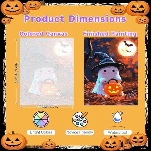 Spooky Paint by Numbers for Adults, Halloween Paint by Number on Canvas