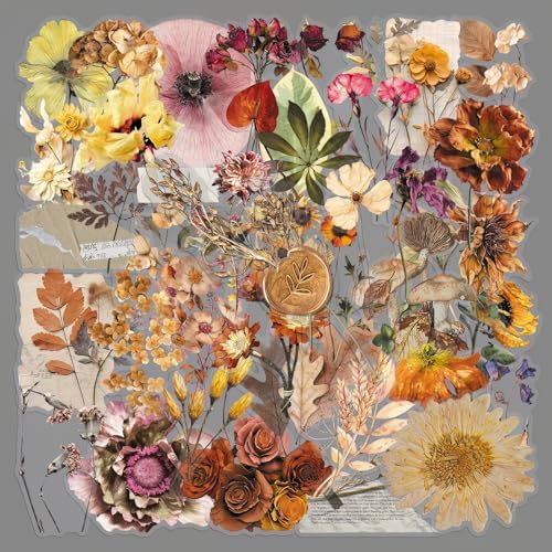 50Pcs Dried Flower Vintage PET Stickers