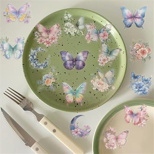50 Butterfly Stickers, PET Waterproof Transparent Colorful Resin Decals Self-Adhesive Scrapbooking Stickers Supplies Journal Stuffers for Adult Card Making Letters DIY (Butterfly)