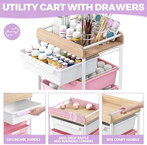 SYKIARIOL Rolling Craft Storage Cart with 4 Drawers,Kids Art Cart,Purple