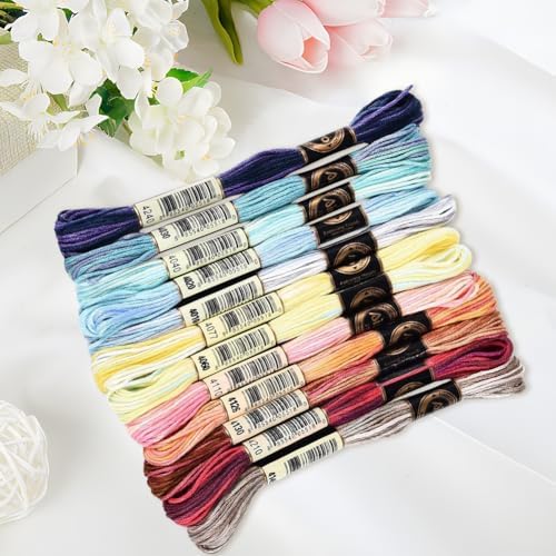 12 Skeins 105 Yards 6 Strands Embroidery Floss Colorful Gradient Thread Cross Stitch Variegated Friendship Bracelet String Cord Bulk Yarn Set for Bracelets Hand Sewing Making DIY Crafts