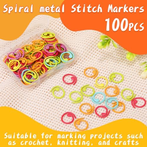 Jmuiiu 100Pcs Metal Stitch Markers, Spiral-Shaped Crochet Stitch Markers
