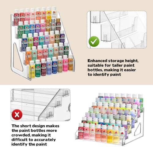 YEXEXINM Heightened Clear Paint Organizer with Paint Brush Holder 5-Tier Acrylic Craft Storage Stand for Bottles Paint Storage Rack Miniature Paint Holder Display Craft Paint Organizer Rack