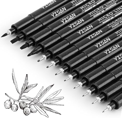 YISAN Drawing Art Pens,Micro Fineliner Pens,Fine Tip Manga Markers for Artist Sketch Technical,Black,12 Set,902195