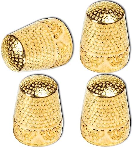 ZESION 4Pcs Sewing Thimbles, Metal Thimbles for Hand Sewing Finger Protector, Quilting Craft Accessories for Knitting Needlework DIY Tools, Gold