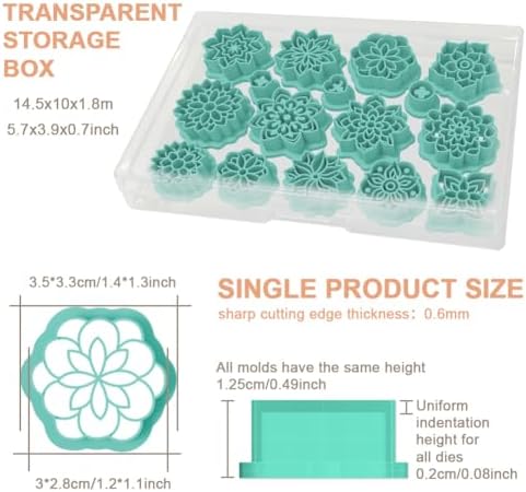beinkmake 16Pcs Mandala Flower Polymer Clay Cutters Set Bloom Clay Earrings Cutters for Adults Polymer Jewelry Cutter with Earrings Accessories DIY Craft Supplies