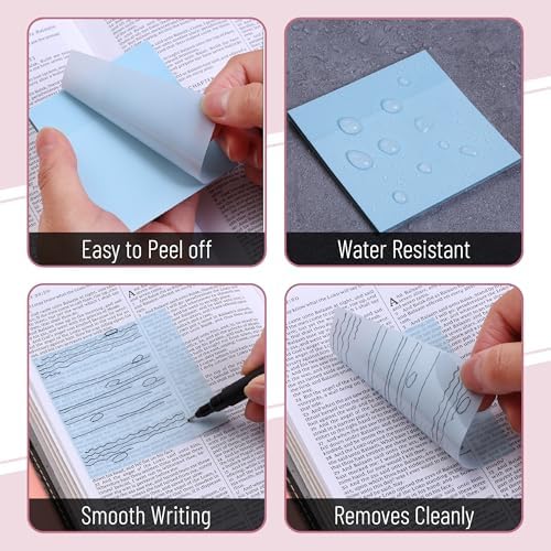 Mr. Pen- Transparent Sticky Notes, 3" x 3", 12 Pads, 600 Sheets | See Through Self-Adhesive Notes for Bible Journaling and Studying, Water-Resistant, Easy to Peel, Clean Removal