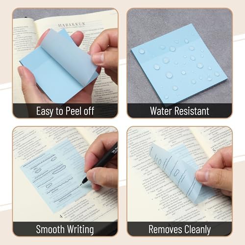 Mr. Pen- Transparent Sticky Notes, 3" x 3", 12 Pads, 600 Sheets | See Through Self-Adhesive Notes for Bible Journaling and Studying, Water-Resistant, Easy to Peel, Clean Removal