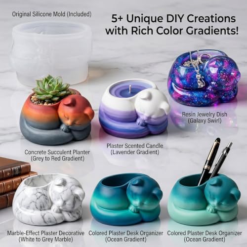 Sleep Cat Silicone Resin Mold for Candle Making Succulent Pot Vase