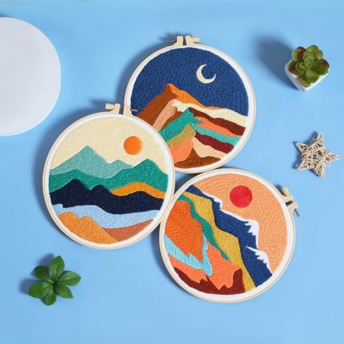 Louise Maelys 3 Pack Landscape Mountain DIY Embroidery Kit for Beginners