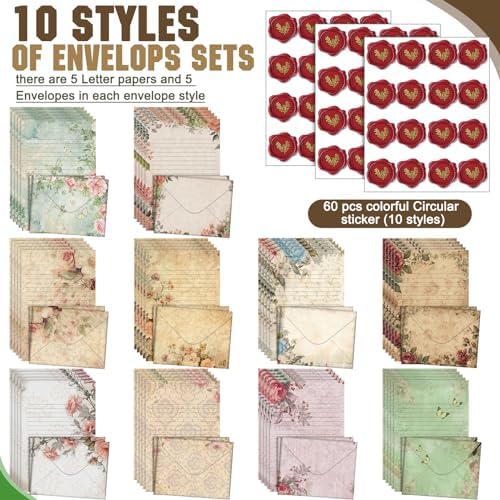 TaoBary 160 Pcs Vintage Floral Stationery Paper and Envelopes Set