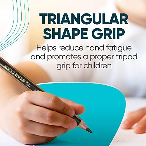 KOALA TOOLS | Bear Claw Pencils 1-Pack (6 Pencils) - Fat, Thick, Strong, Triangular Grip, Graphite, 2B Lead with Eraser - Suitable for Kids, Art, Drawing, Drafting, Sketching & Shading
