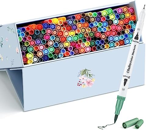 Ohuhu Adult Coloring Book Markers 160 Color Dual Tip Water-Based-Maui-White | No Bleed Coloring Markers Fineliner & Brush Drawing Pens Art Pens for Kids Adults Sketch Journal