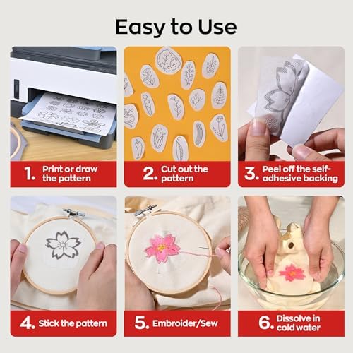 Poolin Printable Water Soluble Stabilizer for Embroidery, 8.5 x 11 Inch