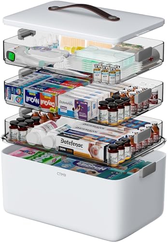 CTIME 4-Tier Medicine Organizer - Portable Medicine Cabinet with Handle