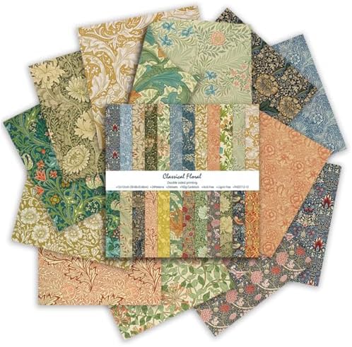 12 x 12in Vintage Flowers Scrapbook Paper Pad,24 Sheets Colorful Artistic Pattern Aesthetics Print Floral DIY Crafts Collage for Photo Album Journals Card Folded Gift Wrapping Material