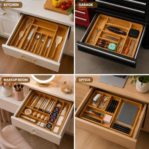 Bamboo Expandable Silverware Drawer Organizer, Utensil Tray