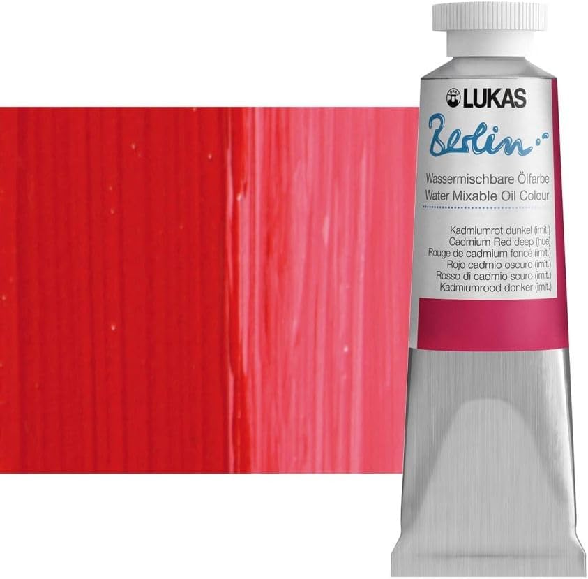 Lukas Berlin Pro Artists Water Mixable Oil Paint 37 ml Tube Cadmium Red Deep Hue, Water Soluble, Lightfast Pigments, Quick Drying, Easy Clean-Up, Eco-Friendly, Professional Quality, 40 Color Range