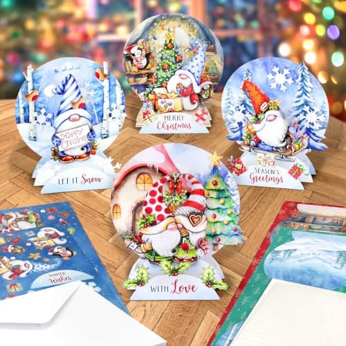 Katy Sue Christmas Gnomes Die Cut Pop Up Card Making Kit for Adults. Makes 12 Cards & Contains Gnome Die Cut Decoupage Paper Sheets, Supports, Envelopes, & Foam Pads For Christmas Card Making Supplies