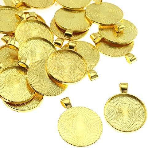 25pcs Round Bezel Pendant Trays Setting Cabochon Blank Base for DIY Crafting Photo Jewelry Findings Making Accessories 25mm(Gold)