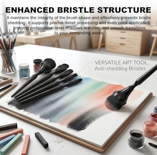 5 Pack Charcoal Blending Brushes Set, Multi-Size Soft Synthetic Fiber Art Paint Brushes for Acrylic, Oil, Watercolor & Gouache, Suitable for Artists, Teachers and Students