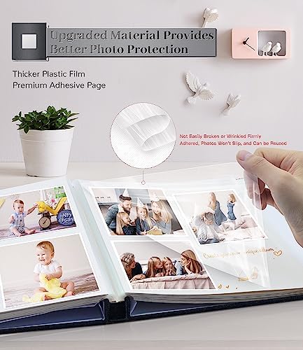 Artfeel Photo Album Self Adhesive Scrapbook Album for 3x5 4x6 5x7 8x10 Pictures,60 Pages Linen Cover with Display Window DIY Photo Book,Ideal Gifts for Family Travel Wedding Baby