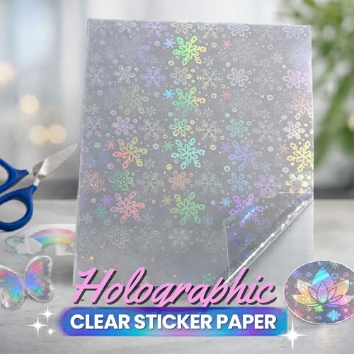 Bleidruck 25 Sheets Snowflake Holographic Clear Sticker Laminate Paper | A4 Size 8.25"x11.7" Premium Cold Laminated Film Holographic Self Adhesive Sheets Overlay Laminating Film