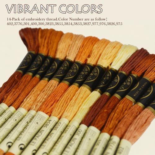 LE PAON Embroidery Floss - Cross Stitch Threads - Friendship Bracelets Floss - Crafts Floss - 14 Skeins Per Pack Embroidery Floss, Golden Brown Gradient
