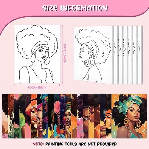 Sherr 20 Pcs Pre Drawn Canvas Afro Queen for Painting for Adults, Vivid