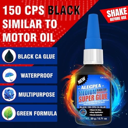 ALECPEA Black CA Glue 20g 150CPS Medium Super Glue for Wood & Leather