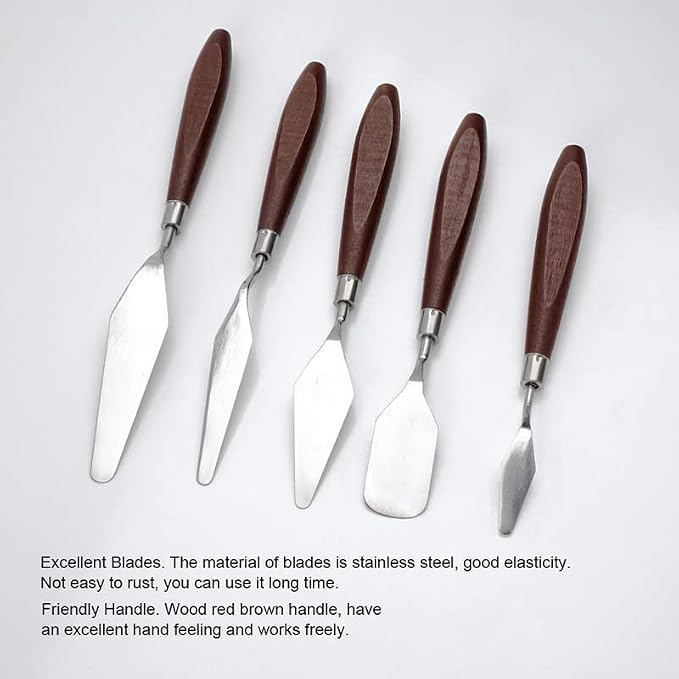 5 Pieces Painting Knives Stainless Steel Spatula Palette Knife Oil Painting Accessories Color Mixing Set for Oil, Canvas, Acrylic Painting-Lightwish