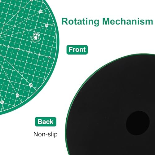 Headley Tools 13"x13" Round Rotating Cutting Mat, Self Healing Mat with 360-Degree Rotation & Anti-Slip Base, Sewing Board Cutting Mat Perfect for Fabric Quilting Leather Hobby Project, Green