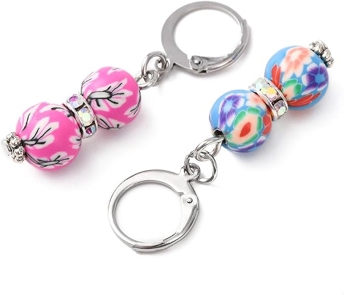 SUNNYCLUE 1 Box 20Pcs Stitch Markers Crochet Stitch Marker Cute Round Polymer Clay Beads Charms Clip On Removable Leverbacks Zipper Pull Charm Locking Knitting Markers for Yarns DIY Sewing Quilting