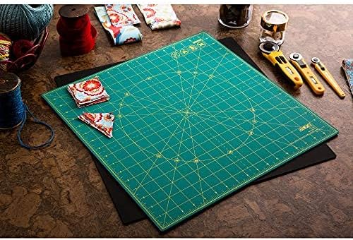 OLFA 17x17" 360-Degree Rotating Cutting Mat (RM-17S) - Self-Healing, Green | Two-piece rotating, 360-degree spin, self-healing surface - Trimming blocks and quilting shapes - Quilters and Crafters