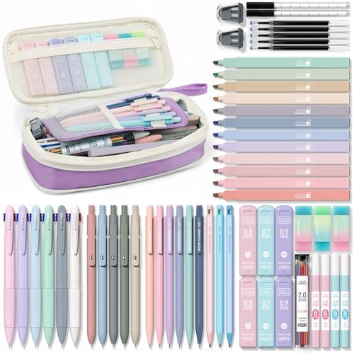 Four Candies 56PCS School Supplies with Pencil Case, Stationery Set, Purple