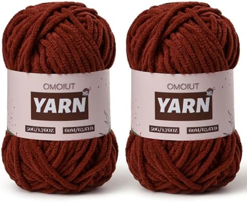 2 Packs Plush Chenille Chunky Crochet Yarn - Baby Yarn for Crocheting Soft - Velvet Yarns Knitting for Blankets Crafts - Fluffy Amigurumi Yarns 100g/131yds (2 Coffee)