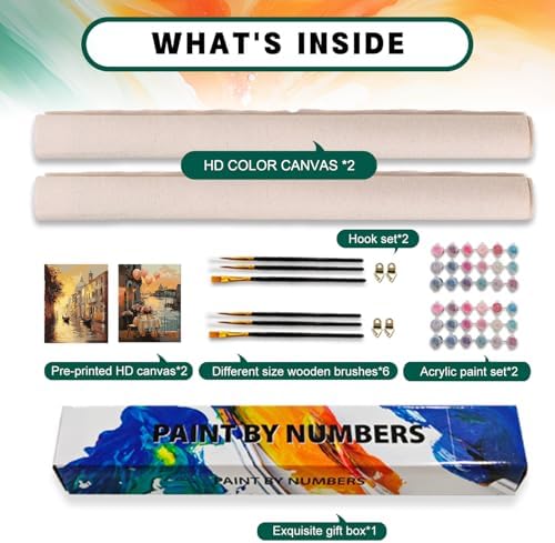 Possoco 2 Pack Paint by Numbers Kit for Adults Beginner, Sunset Venice Adult Paint by Number Kits on Canvas, DIY Landscape Acrylic Number Painting for Adults for Home Wall Decor Gift 16x20 Inch