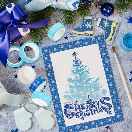 Whaline 12 Rolls Winter Washi Tape Blue Snowflake Theme Washi Tape Masking Decorative Party Gift Warp Paper Tape for Christmas Winter Decor DIY Craft Scrapbook Party Favor Supplies