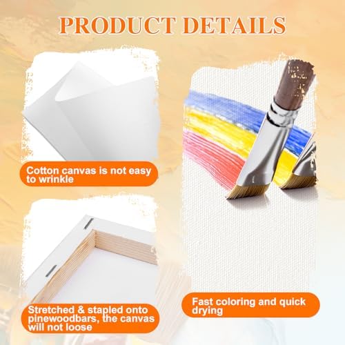 ESRICH 8 Pack Mini Canvases for Painting 5x5In, 2/5''Profile Small Square Canvases, Primed Cotton Small Stretched Canvas for Kids' Painting Supplies Such as Painting Parties,School&Home Decor Projects