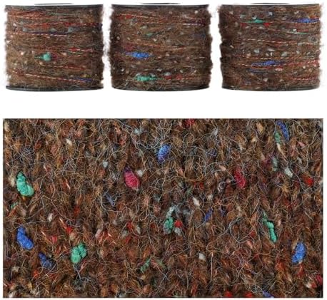 Artisanal Yarn Collection Multifiber Fancy Yarn for Knitting Crocheting Crafts DIY, Set of 3 Rolls(096 Warm Brown Weave of Color)