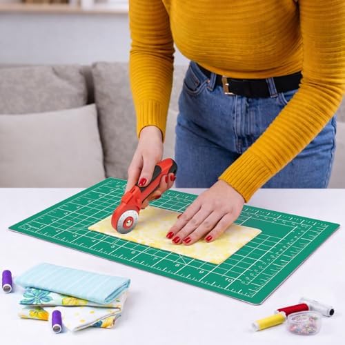 DIYSELF 12in×18in Cutting Mat for Sewing, A3 Self Healing Cutting Craft Mat | A3 Green Cutting Mat for Rotary Cutter, Sewing, Fabric, Quilting, 5-Ply Hobby Craft Mat Double Side for Home, Studio and DIY