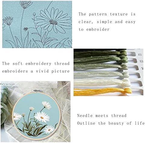 Silentsea 3 Sets of Starter Kits for Embroidery Beginners, Including 3* Embroidery Cloth with Patterns, Hoop, Needle, Manual and Other Manual DIY Tools Needed for Embroidery