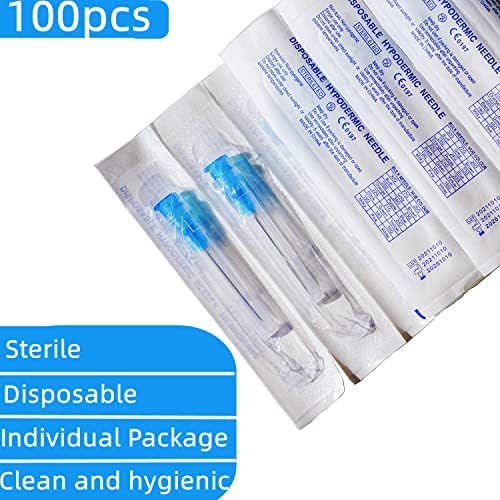100 Pack 23Ga 1Inch Sterile Disposable Injection Needle with Cap for Scientific and Industrial Dispensing Needle Accessories