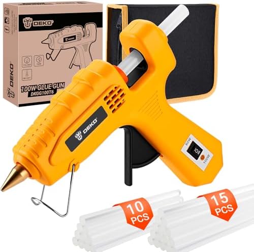 Hot Glue Gun Full Size: DEKOPRO 60/100Watt Dual Temp Hot Glue Gun Kit with 25 Glue Sticks, Organize Storage Case, Heavy Duty Heat Glue Gun Tool Set for Home Repair, Art & Crafts, DIY, Yellow