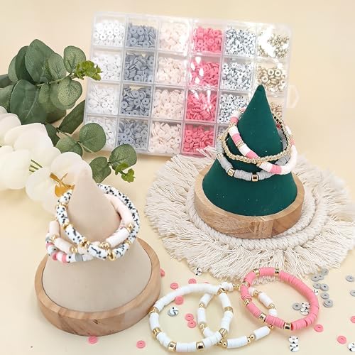 MIIIM Boho Neutral Clay Bead Bracelet Kit, Heishi Beads, Flat Clay Beads and Gold Spacer Beads for Jewelry Making, Friendship Bracelet Beads Kit for Valentine's Day, Crafts, Raves, Gifts