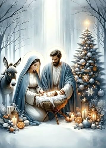 LKHMVCA Nativity Diamond Art Kits for Adults, 5D Diamond Painting Kits for Adults Beginners, DIY Full Round Drill Diamond Dot Painting Gem Art Kits for Adult, Home Wall Decor 11.8x15.7 Inch