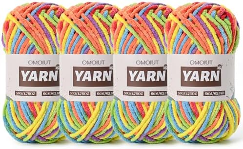4 Packs Plush Chenille Chunky Crochet Yarn - Baby Yarn for Crocheting Soft - Velvet Yarns Knitting for Blankets Crafts - Fluffy Amigurumi Yarns 200g/262.5yds (4 Rainbow)