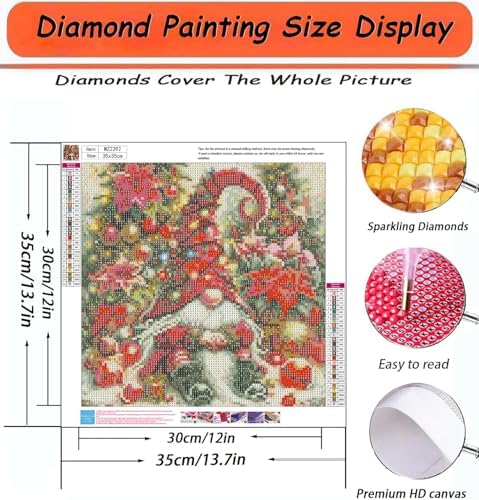 WNPOKN Christmas Gnome Diamond Art Kits for Adults 14 x 14inch